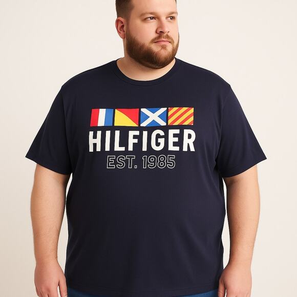 Tommy Hilfiger Men’s 4XL Navy Graphic T-Shirt Flag Logo Nautical Tee 1985 - Picture 1 of 9